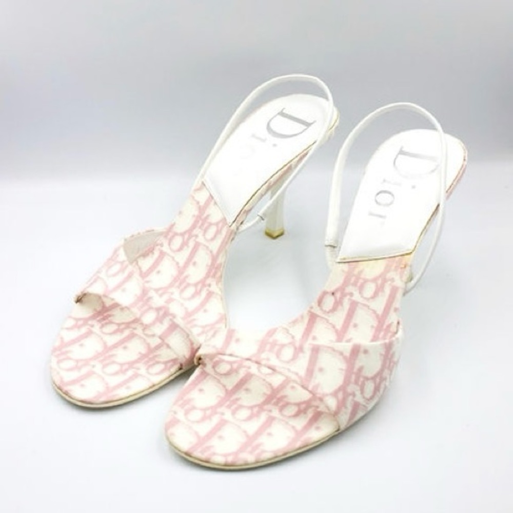 Vintage Dior Pink Monogram Slingback Heels with Lock & Key